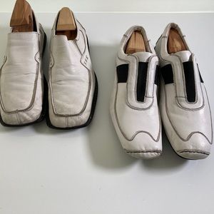 Two Pairs White Leather Loafer Slip On